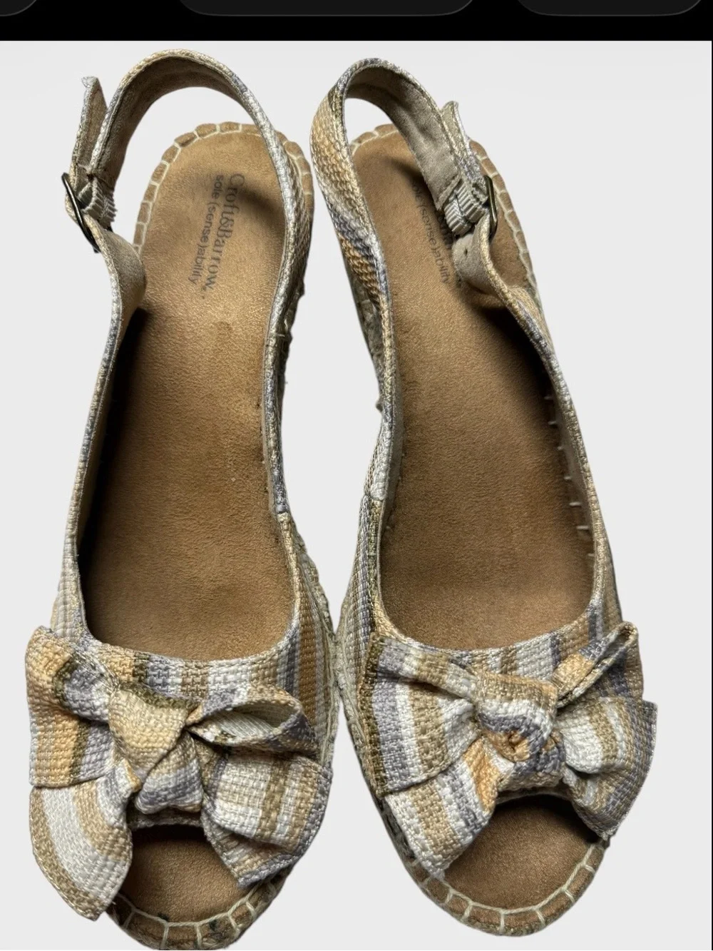 croft & barrow Beige and White Plaid Bow Slingback Espadrille Sandals